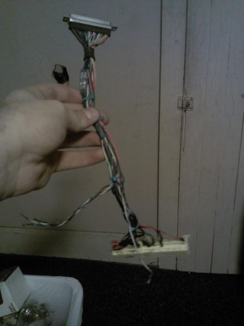 1995 Ford Probe - A hand holds a bundle of wires connected to a multi-pin connector. The wires are secured with zip ties and lead to a small circuit board at…