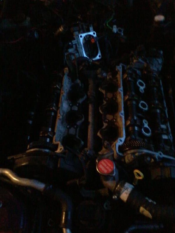 Close-up of a car engine with a red radiator cap and hoses.