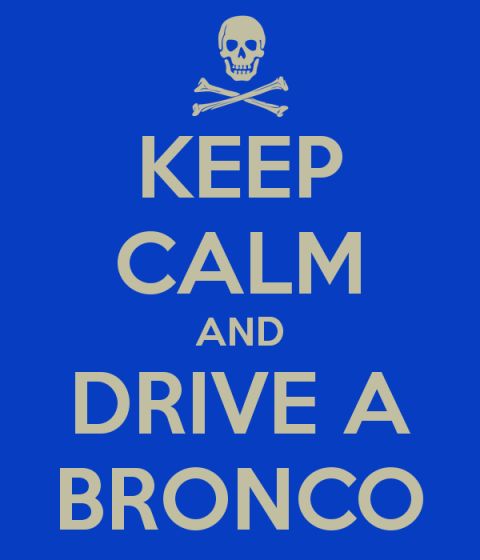 1996 Ford Bronco - A poster with the slogan 'Keep Calm and Drive a Bronco' is displayed against a blue background.