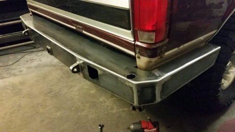1996 Ford Bronco - Custom rear bumper with tow hitch receiver and D-ring mounts installed.