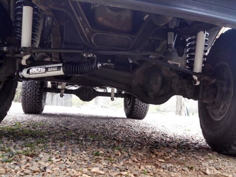 1995 Ford Bronco - New Stuff: BDS 6" lift bracket, springs & shocks, steering stabilizer, drop pitman arm, tie rod ends flipped to the top of the knuckle, swa…
