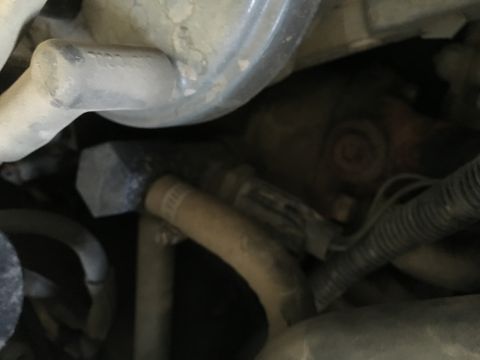 1987 Ford Bronco - A close-up view of engine components, including hoses and a hexagonal bolt, likely from a 1987 Ford Bronco.