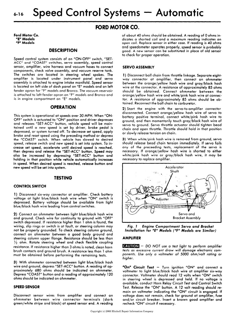 Page from Ford Speed Control Systems manual with diagrams and text.