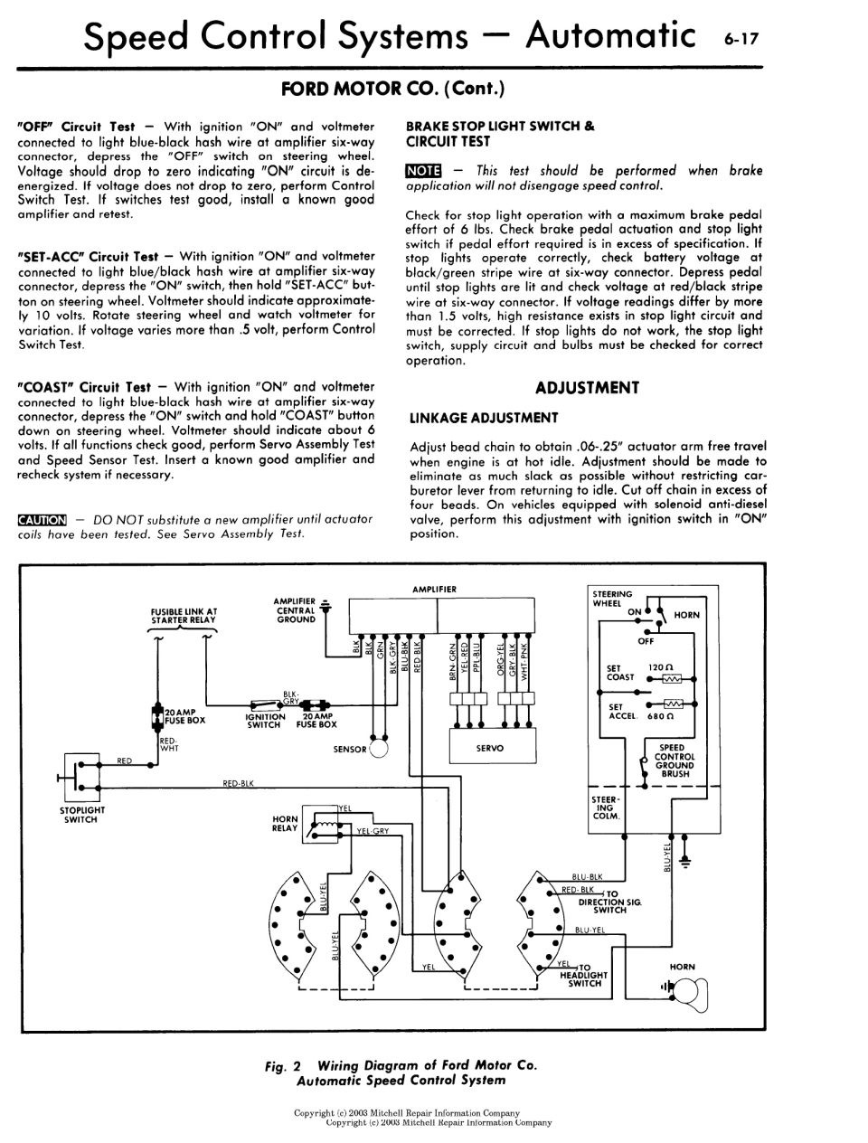 Wiring diagram for Ford Automatic Speed Control System