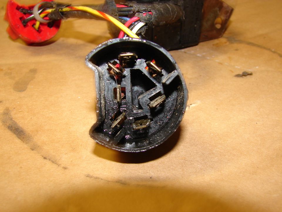 Ignition switch connector with wires and terminals. Part of a vehicle electrical system