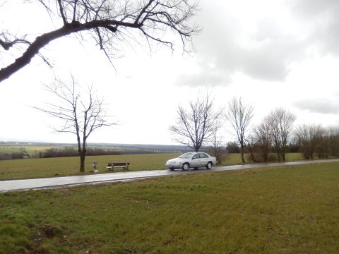 1999 Ford Fairlane - A silver sedan travels down a wet road bordered by a field and trees under an overcast sky.