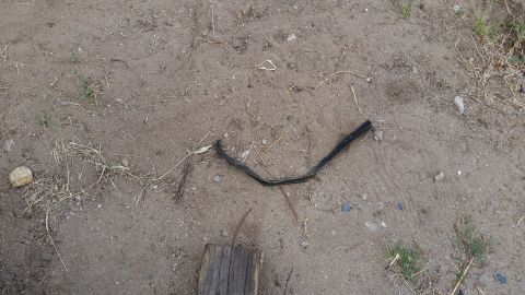 1992 Ford Bronco - A black rubber trim piece lies on the dirt ground, with a Supermotors logo visible in the lower right corner.