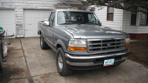 1995 Ford F-150 - Put on a new bumper. Involved a little bit of frame tweaking. Had to lose the drive by Braille look it had.