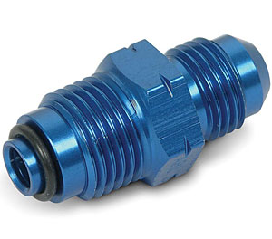 1996 Ford Bronco - A blue AN fitting adapter is shown against a white background. The fitting has male threads on both ends and a black O-ring seal on one end.