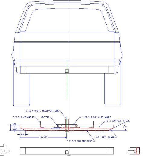 1995 Ford Bronco - Technical drawing details the rear hitch and bumper components of a vehicle.
