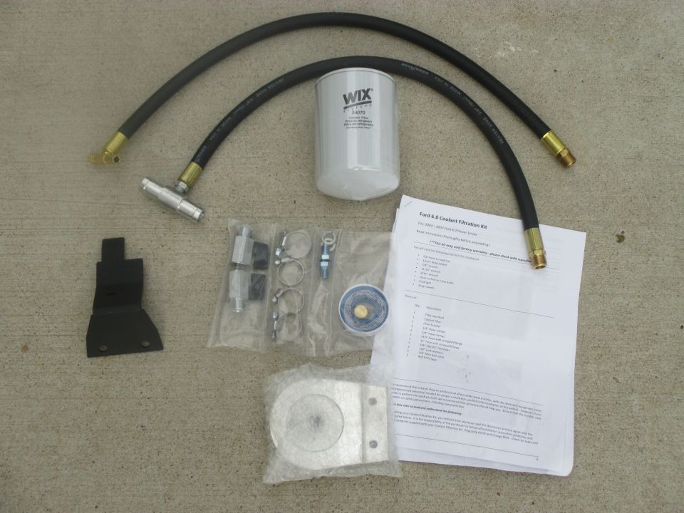 Coolant filter kit with hoses and instructions