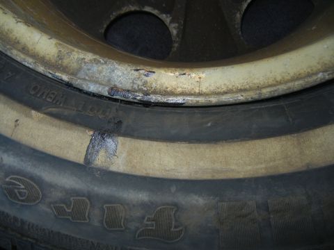 1969 Ford Fairlane - Used tire purchased from and installed by Tires and More for Less in NE Minneapolis on 03May2016, pic03. Another photo of the flat tire, ta…