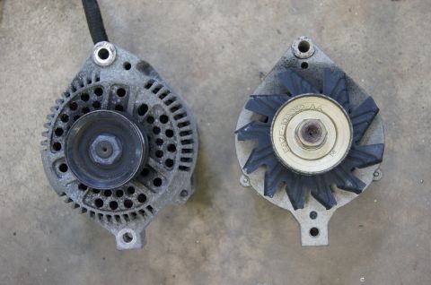 1979 Ford Bronco - used 3g puts out 130 amps compared to the stock 55 amp unit on the right.