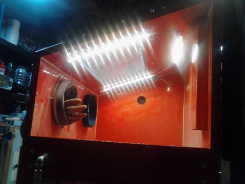 1990 Ford Bronco - Interior view of a sandblaster cabinet, showing the lighting and glove access ports.