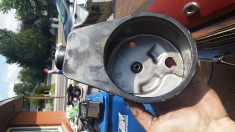 1981 Ford Bronco - Close-up of a power steering pump housing, showing its internal components.