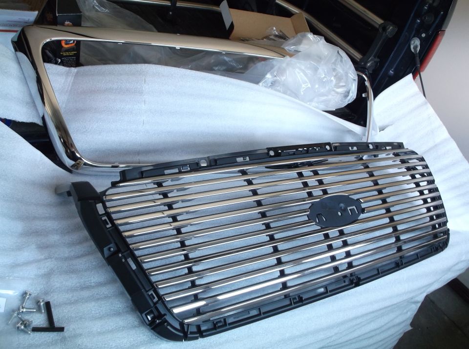 Chrome grille and trim pieces for a truck