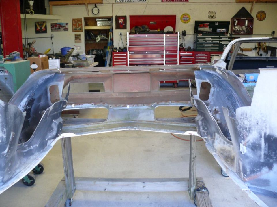 1976 Chevrolet Corvette front clip, disassembled and on stands