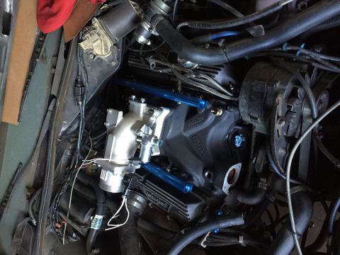 1981 Ford LTD - Intake bolted down and rails on checking for clearance.
