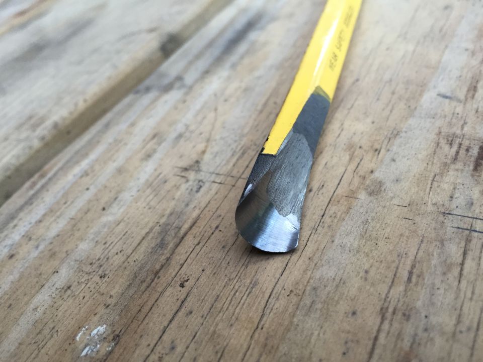 Custom chisel I made to fix the slight bulge the welder left in on bung.