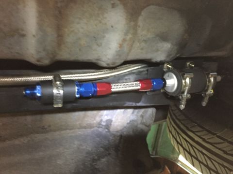 1981 Ford LTD - Pump and pre-filter mounted to frame behind fuel tank.