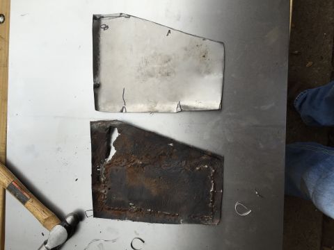 1981 Ford LTD - Bad on on side, new on the other. Just cut out of 20-gauge sheet.