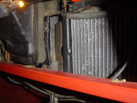 1986 Ford Bronco - Close-up view of the radiator and fan shroud assembly on a 1986 Ford Bronco.