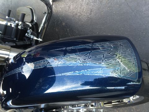 2004 Harley-Davidson Fat Boy - The metallic blue fuel tank features a unique abstract graphic design.