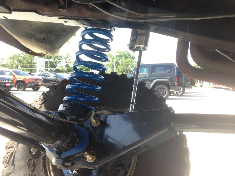 Blue coil suspension and shock absorber on a vehicle part