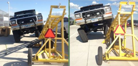 1979 Ford Bronco - This 1979 Ford Bronco is shown on a yellow ramp, demonstrating its off-road capabilities.