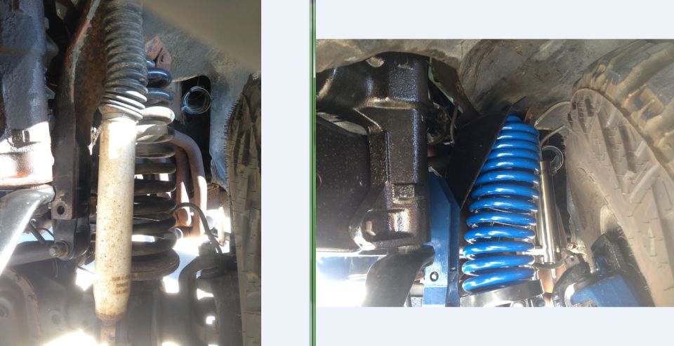 Comparison of old and new vehicle suspension springs and shocks
