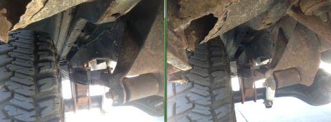1979 Ford Bronco - A comparison of vehicle undercarriages, highlighting suspension components and tires.