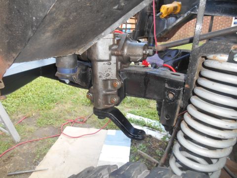 1972 Ford Bronco - Detail shot of the steering box and front suspension components, likely during a restoration project.