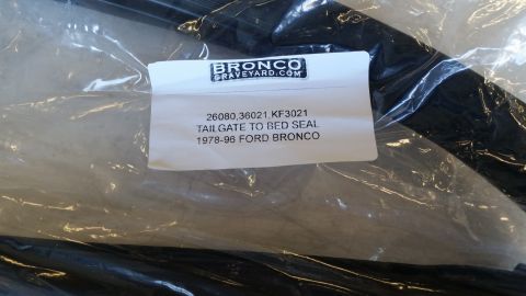 1992 Ford Bronco - A tailgate to bed seal part for a 1978-96 Ford Bronco is shown in its packaging.