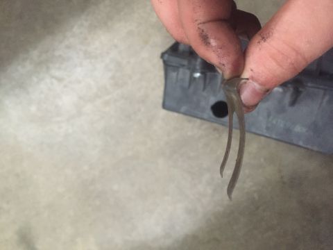 1995 Ford Bronco - A hand holds a clear plastic clip over a gray component, with a watermark at the bottom right.