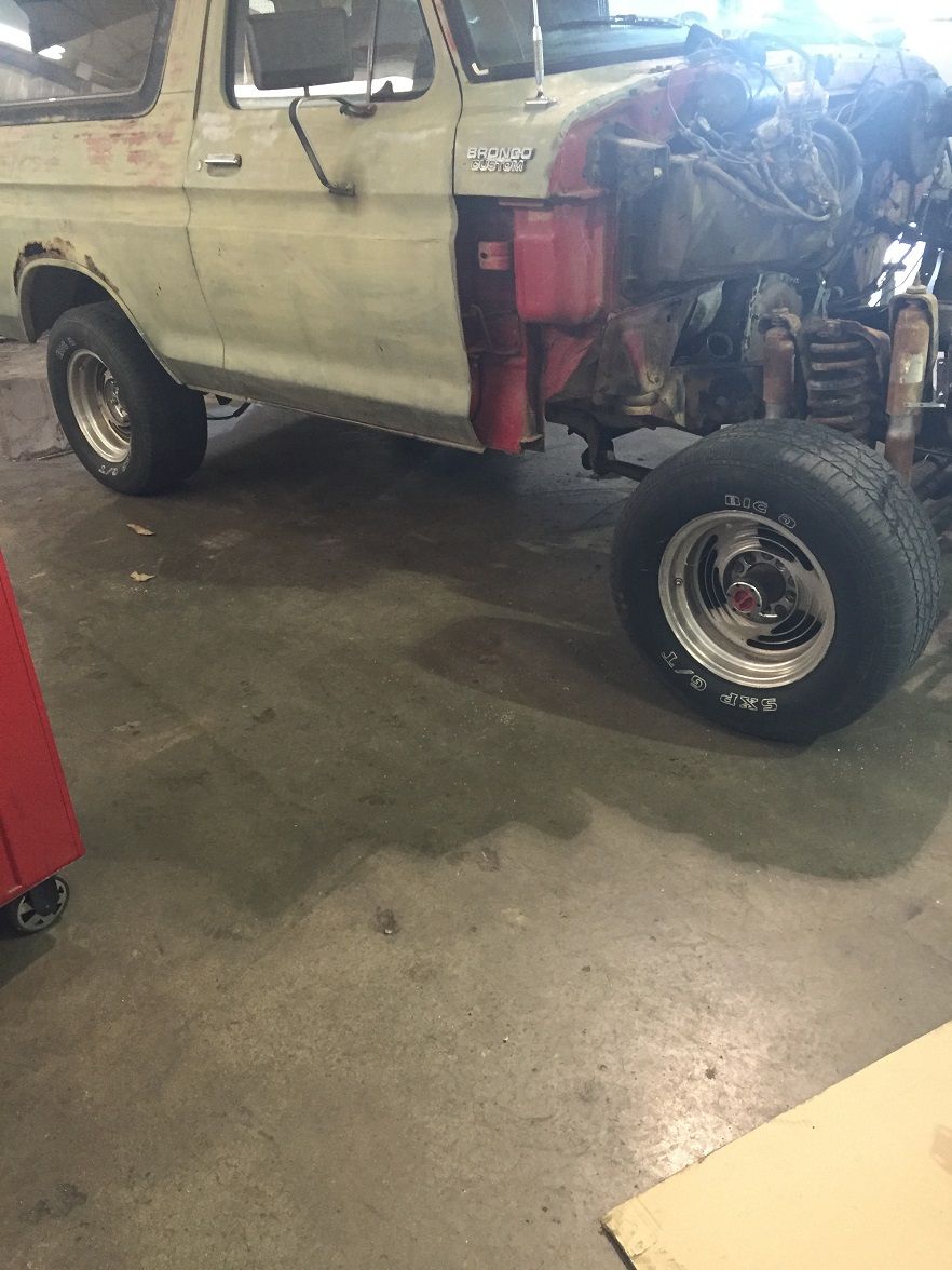 1978 Ford Bronco body, missing front clip and engine, primer paint