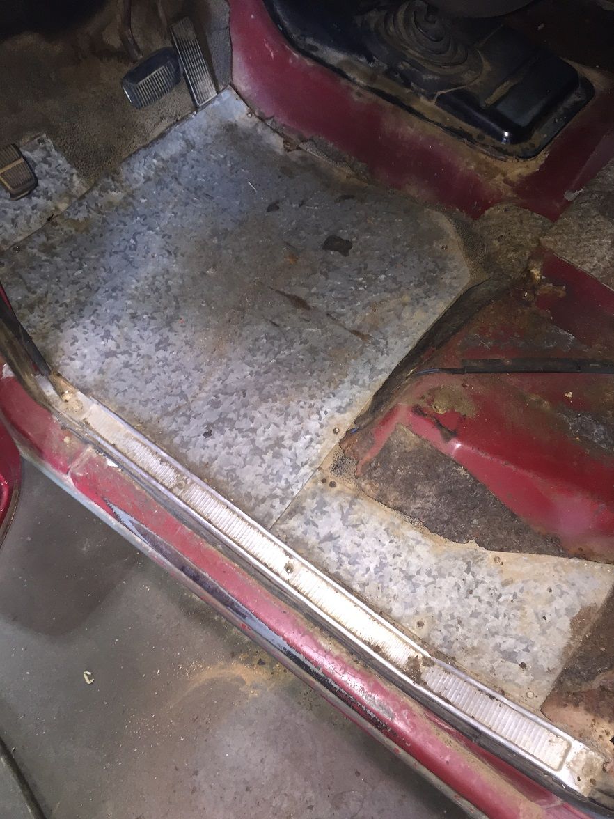 1978 Ford Bronco interior floor pan with galvanized metal patches