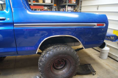 1979 Ford Bronco - started putting moldings on. they are in very good shape and look good.