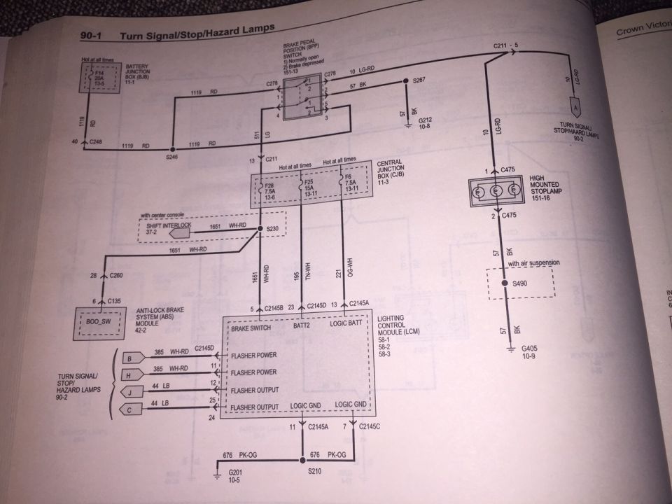Wiring diagram for turn signal, stop, and hazard lamps.