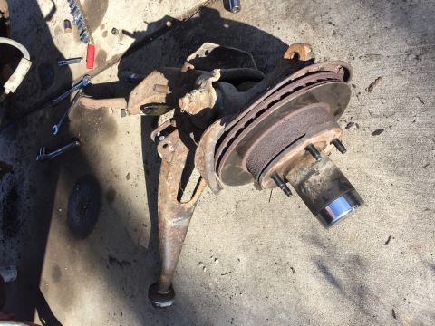 1996 Ford F-150 - passenger side TTB. You can't really see it, but this is the side with the broken RA bushing stud. Also, I was unable to remove the large b…
