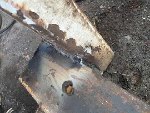 1996 Ford F-150 - This image shows a close-up view of welded metal components, indicating repair or fabrication work.