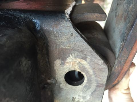 1996 Ford F-150 - close up showing that the spring didn't fit into the opening I left. I ended up cutting more out where the second leaf wraps around the bus…