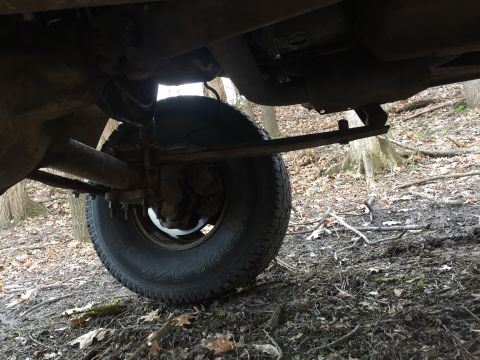 1996 Ford F-150 - Underside view of a 1996 Ford F-150, showing the rear axle and suspension components.