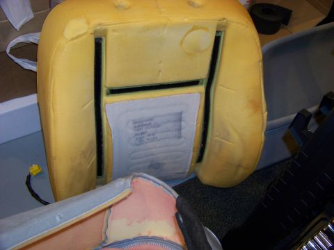2001 Mercury Grand Marquis - Close-up of car seat foam, showing internal structure and a label with some text.