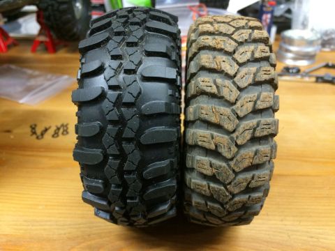 1989 Ford Bronco - Comparison of a clean off-road tire next to one that has been used on a trail.