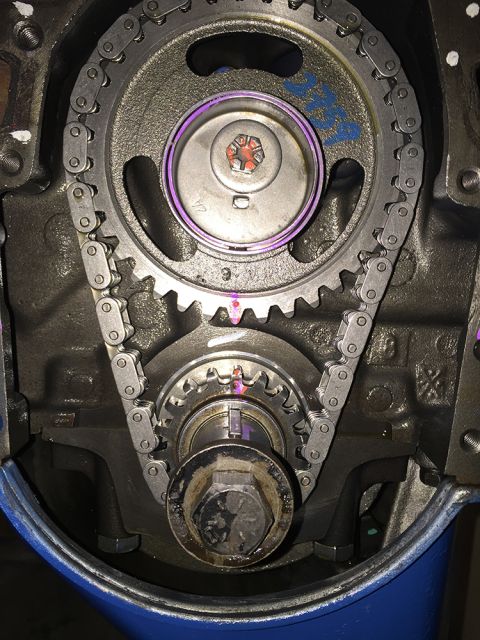 1978 Ford Bronco - This is a close-up view of the timing chain and gears on a Ford engine, likely from a 1978 Ford Bronco. The gears and chain are visible, wi…