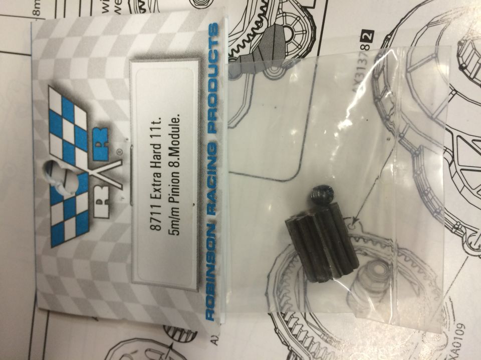 Robinson Racing Products pinion gear packaging and gear.