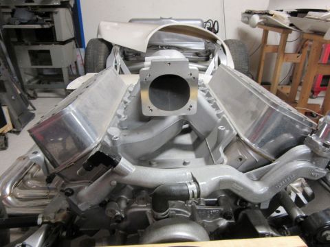Engine with large intake manifold and aluminum valve covers