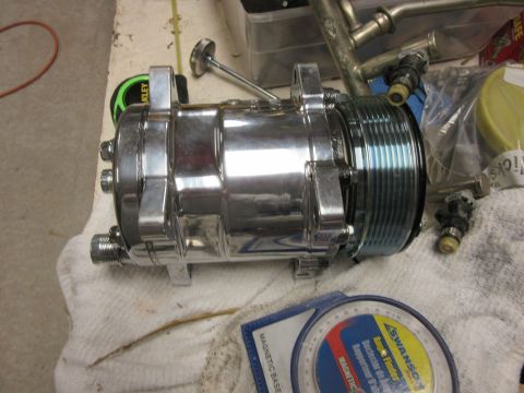 Chrome air conditioning compressor with pulley
