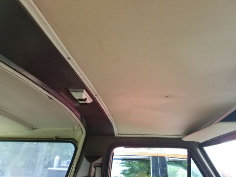1979 Ford Bronco - The interior ceiling of a vehicle is visible, with light headliner and dark trim details.