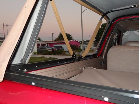 1994 Ford Bronco - Interior view of the soft top frame and straps on a 1994 Ford Bronco.